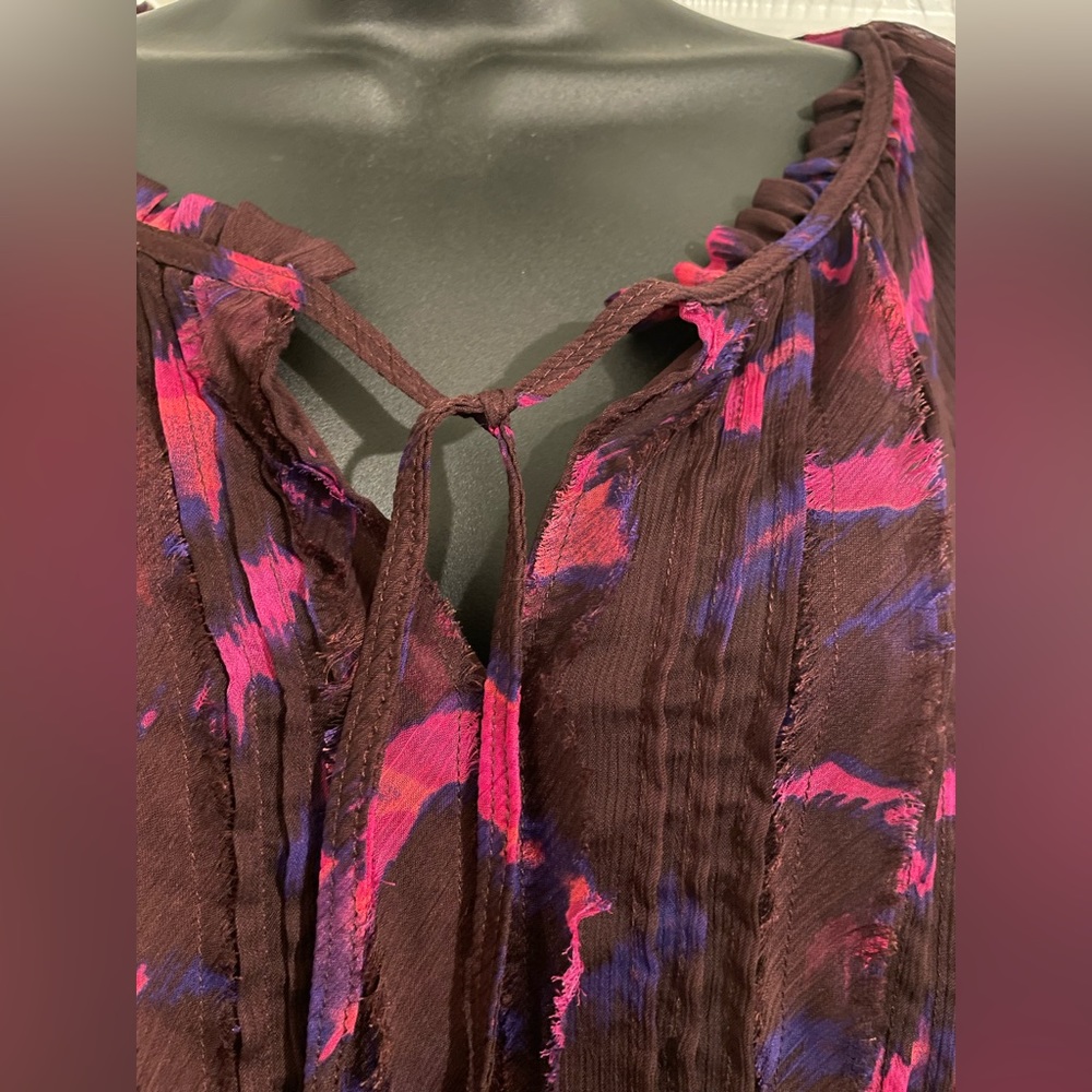 Express Womens Shear Boho Tie Dye Print Blouse size S/P - Picture 4 of 8